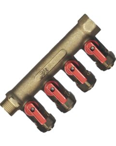 1 Collector 4 afsluitkranen 3/4" MF rood - messing