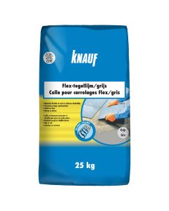 Knauf, Flex-tegellijm, Zeer flexibele poedervormige tegellijm voor muren en vloeren C2, Grijs 25 kg