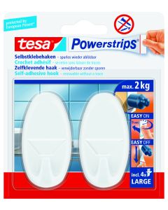 tesa Powerstrips® Zelfklevende Haken Large Ovaal, verwijderbaar en herbruikbaar, draagt tot 2 kg.