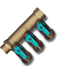 1 Collector 3 afsluitkranen 3/4" MF blauw - messing