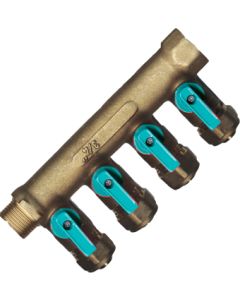 1 Collector 4 afsluitkranen 3/4" MF blauw - messing