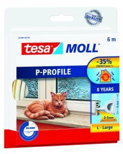 tesamoll P-profiel tochtstrip rubber, 6m:9mm:5,5mm, wit