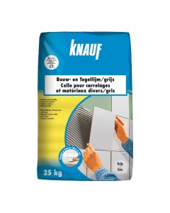 Knauf, Bouw-en tegellijm, Poedervormige Bouw- en tegellijm C1, Grijs 25 kg