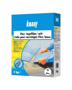 Knauf, Flex-tegellijm, Zeer flexibele poedervormige tegellijm voor muren en vloeren C2, Wit 5kg