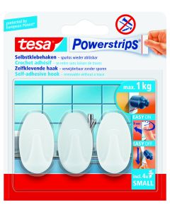 tesa® Powerstrips Zelfklevende Haken Small rechthoekig – draagkracht tot 1 kg, bevestiging zonder boren, verwijderbaar en herbruikbaar